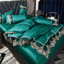 Conjunto Roupa de Cama com Renda Estilo Realeza em Seda Lavada