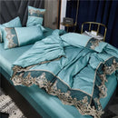 Conjunto Roupa de Cama com Renda Estilo Realeza em Seda Lavada