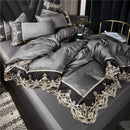 Conjunto Roupa de Cama com Renda Estilo Realeza em Seda Lavada