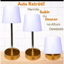 Luminária De Mesa Sem Fio Recarregável Retrátil Em Aço Luz em Led Branco Quente Ajustável