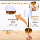 Luminária De Mesa Sem Fio Recarregável Retrátil Em Aço Luz em Led Branco Quente Ajustável