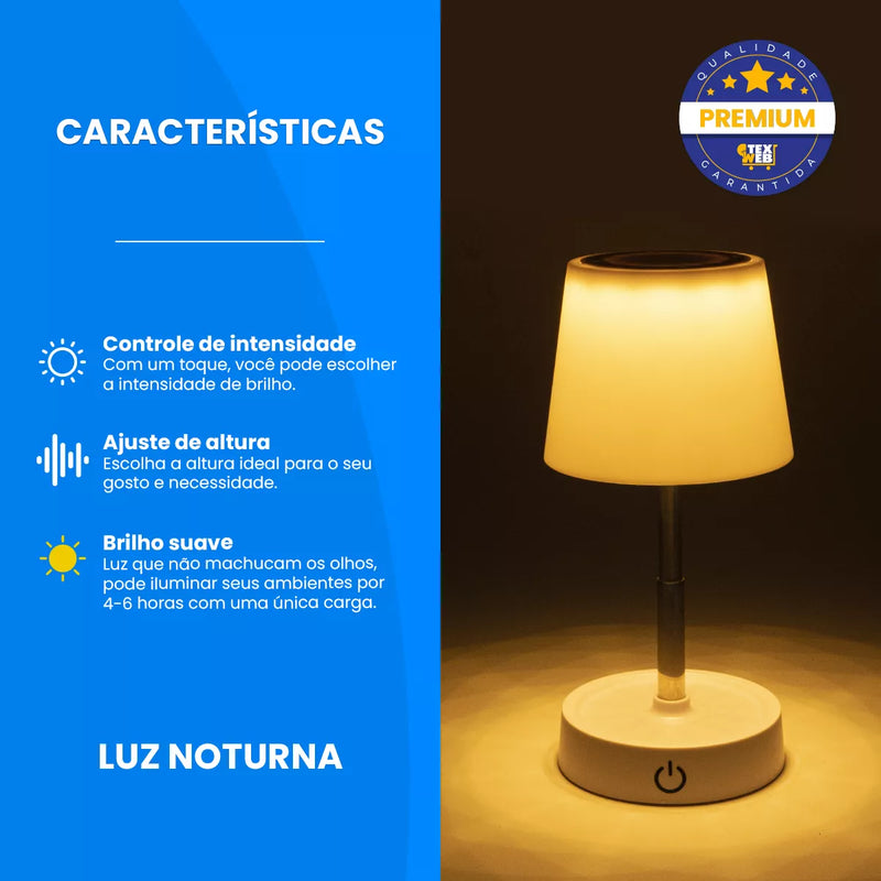 Luminária De Mesa Sem Fio Recarregável Retrátil Em Aço Luz em Led Branco Quente Ajustável