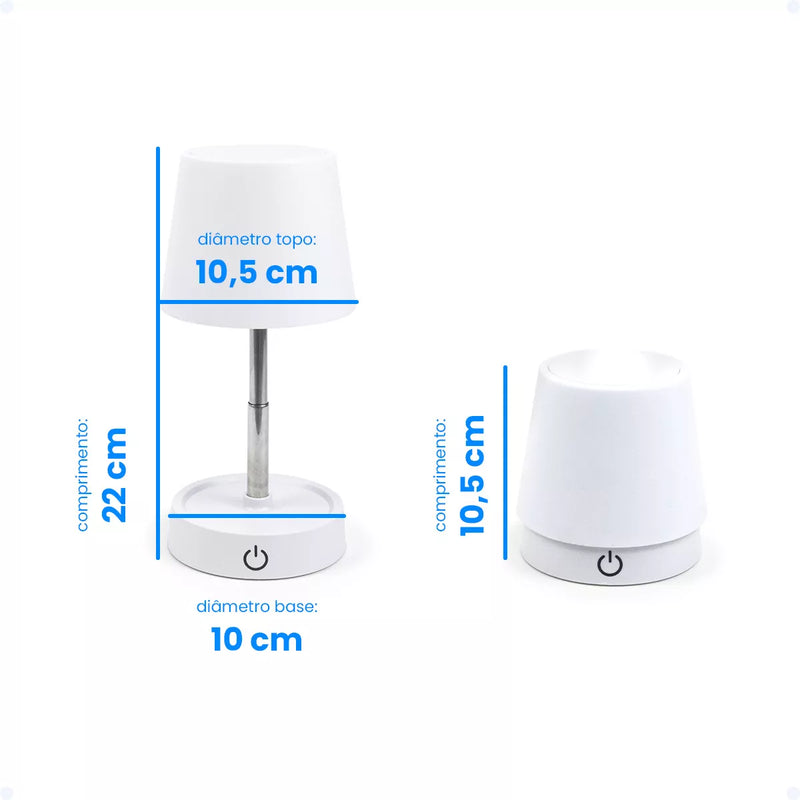 Luminária De Mesa Sem Fio Recarregável Retrátil Em Aço Luz em Led Branco Quente Ajustável