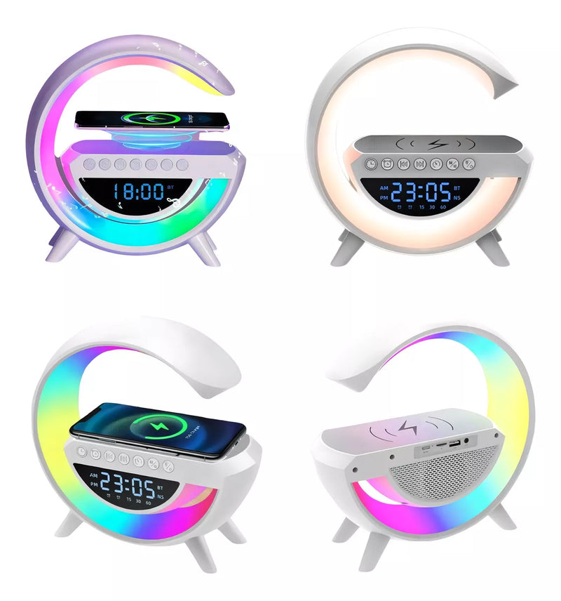 Caixa De Som Led Luminária Bluetooth Alto Falante Carregador Sem Fio