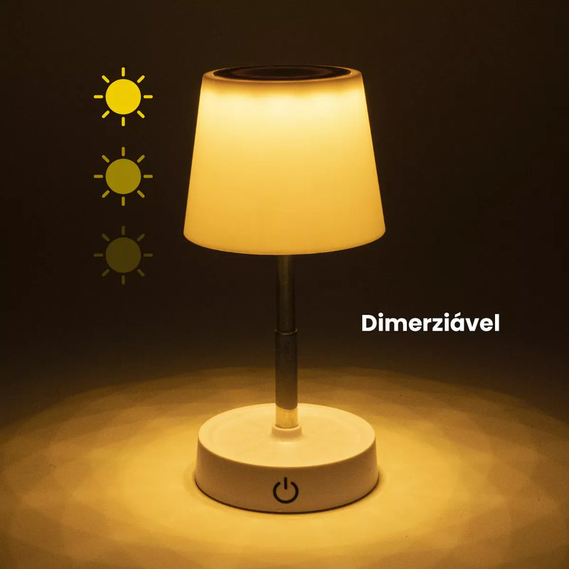 Luminária De Mesa Sem Fio Recarregável Retrátil Em Aço Luz em Led Branco Quente Ajustável