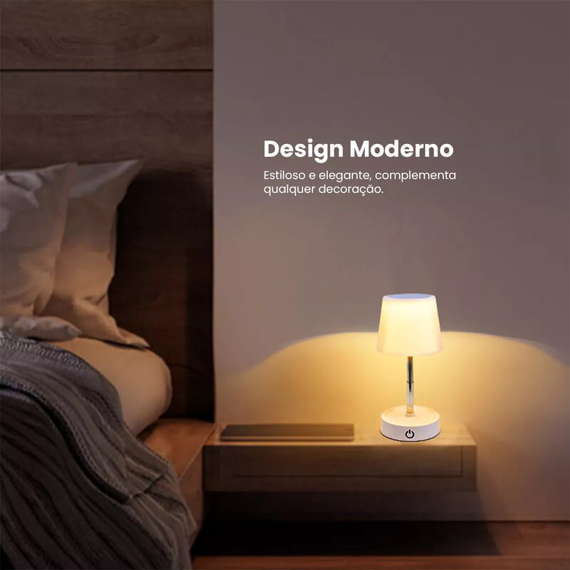 Luminária De Mesa Sem Fio Recarregável Retrátil Em Aço Luz em Led Branco Quente Ajustável