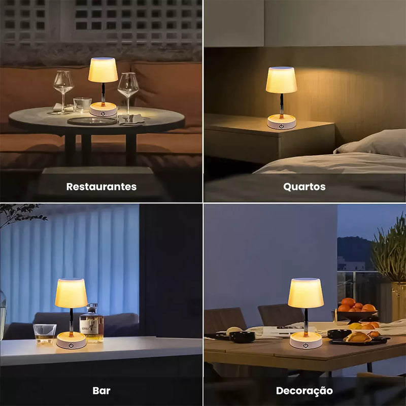 Luminária De Mesa Sem Fio Recarregável Retrátil Em Aço Luz em Led Branco Quente Ajustável
