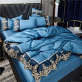 Conjunto Roupa de Cama com Renda Estilo Realeza em Seda Lavada