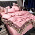 Conjunto Roupa de Cama com Renda Estilo Realeza em Seda Lavada