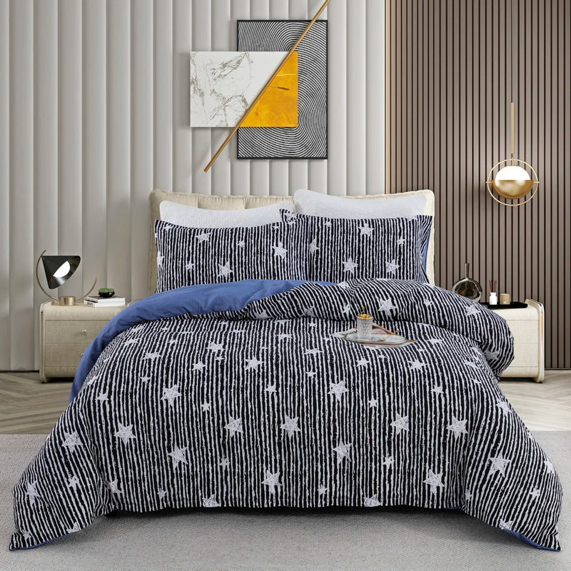 Conjunto de Cama Capa de Edredom Macia Reversível Estampa 3D