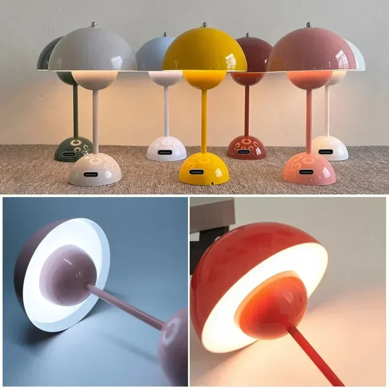 Luminária de Mesa Sem Fio Abajur Cogumelo Recarregável