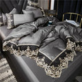 Conjunto Roupa de Cama com Renda Estilo Realeza em Seda Lavada