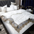 Conjunto Roupa de Cama com Renda Estilo Realeza em Seda Lavada