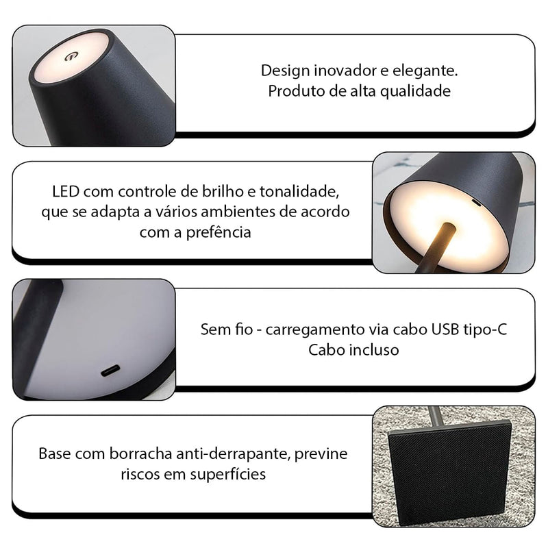 Luminária De Mesa Sem Fio Evolite