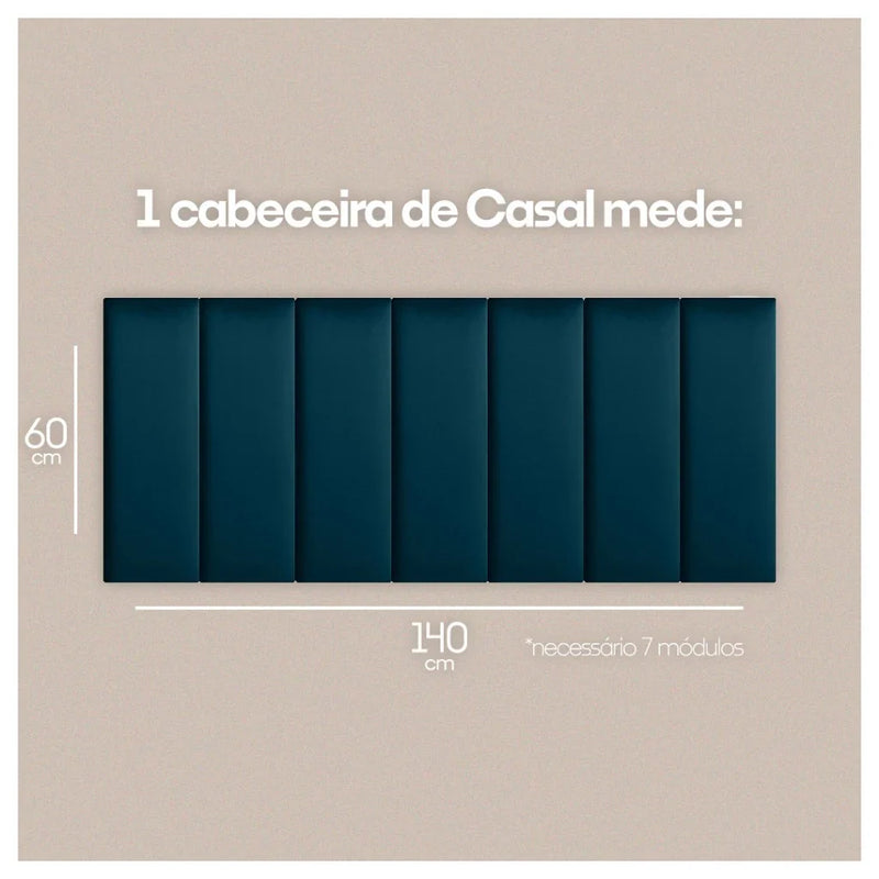 Kit Cabeceira Casal com 7 Módulos - Placas Adesivas 60x20cm - Design Elegante e Confortável