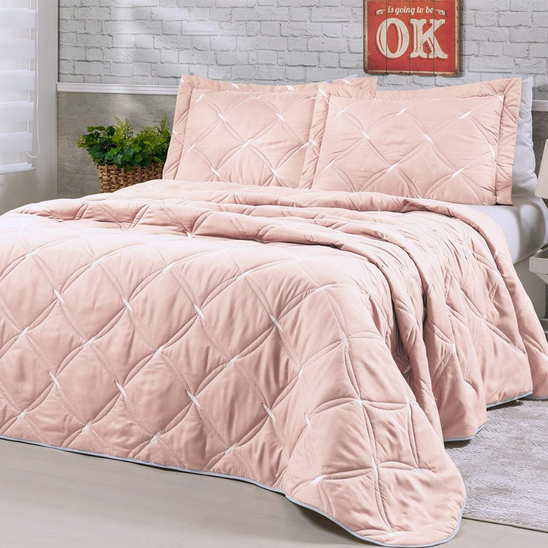 Colcha Cobre Leito Queen Bordado 200 Fios Luxo Unique - 3 Peças
