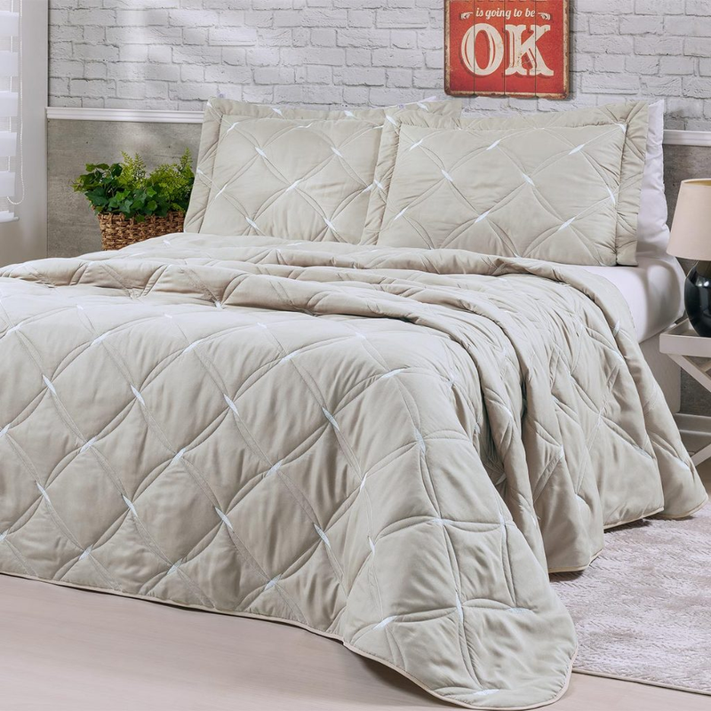 Colcha Cobre Leito Queen Bordado 200 Fios Luxo Unique - 3 Peças