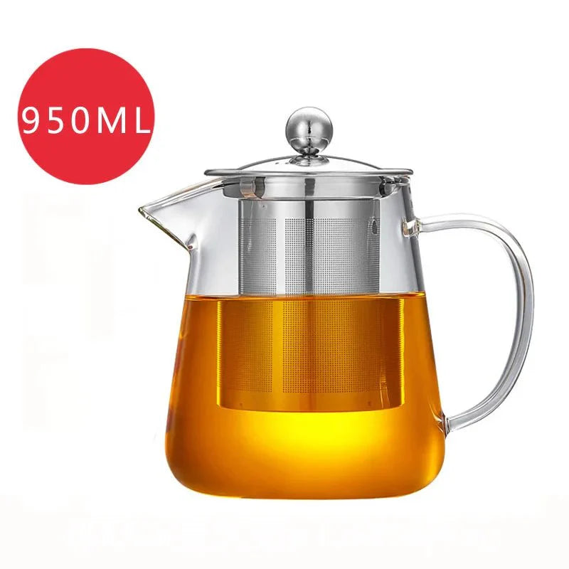 Bule de Vidro Resistente ao Calor com Infusor de Aço Inoxidável para Chá