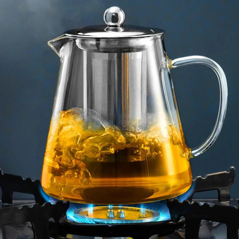Bule de Vidro Resistente ao Calor com Infusor de Aço Inoxidável para Chá