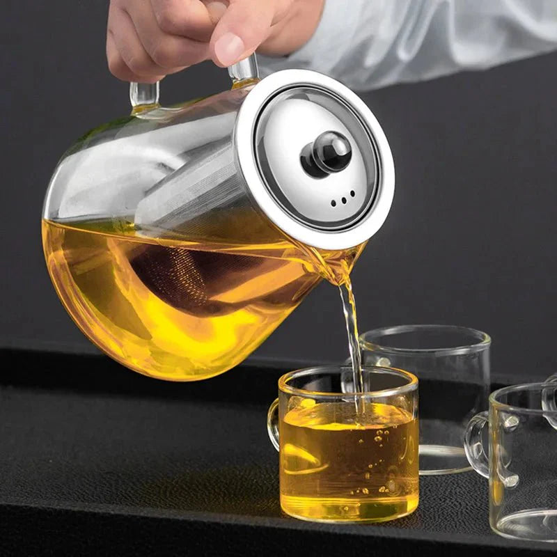 Bule de Vidro Resistente ao Calor com Infusor de Aço Inoxidável para Chá