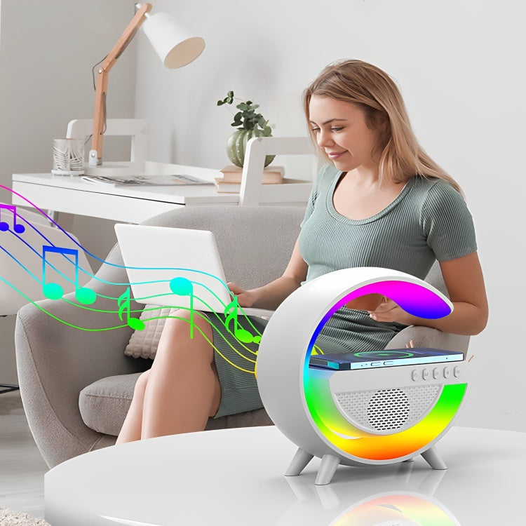 Caixa De Som Led Luminária Bluetooth Alto Falante Carregador Sem Fio