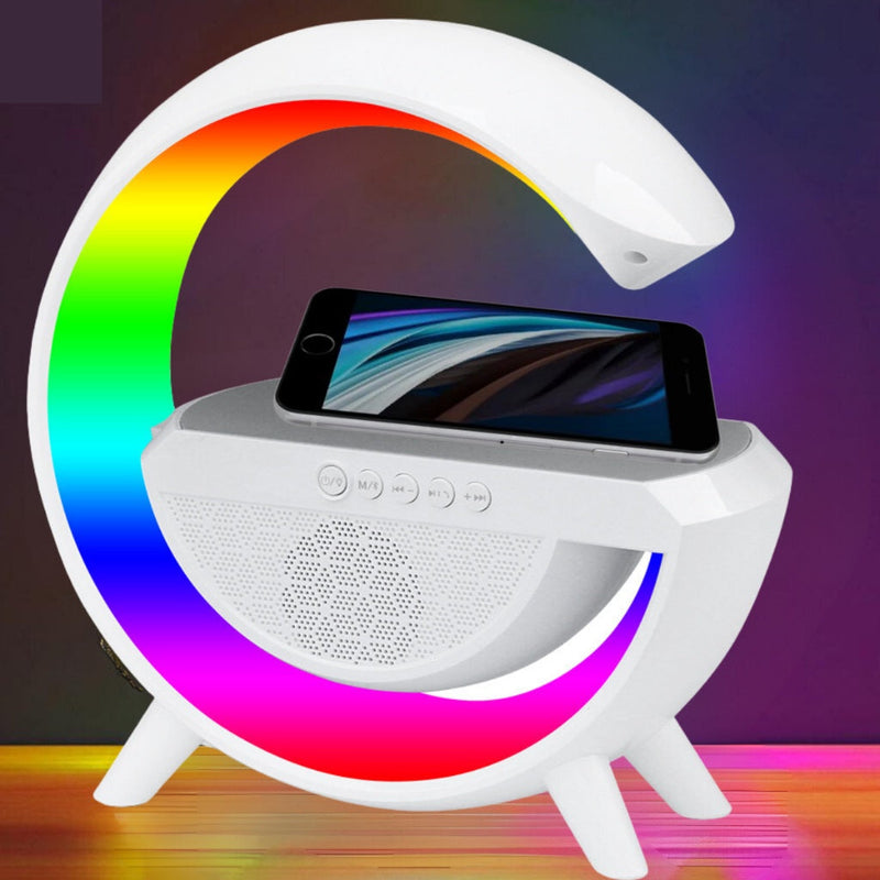 Caixa De Som Led Luminária Bluetooth Alto Falante Carregador Sem Fio
