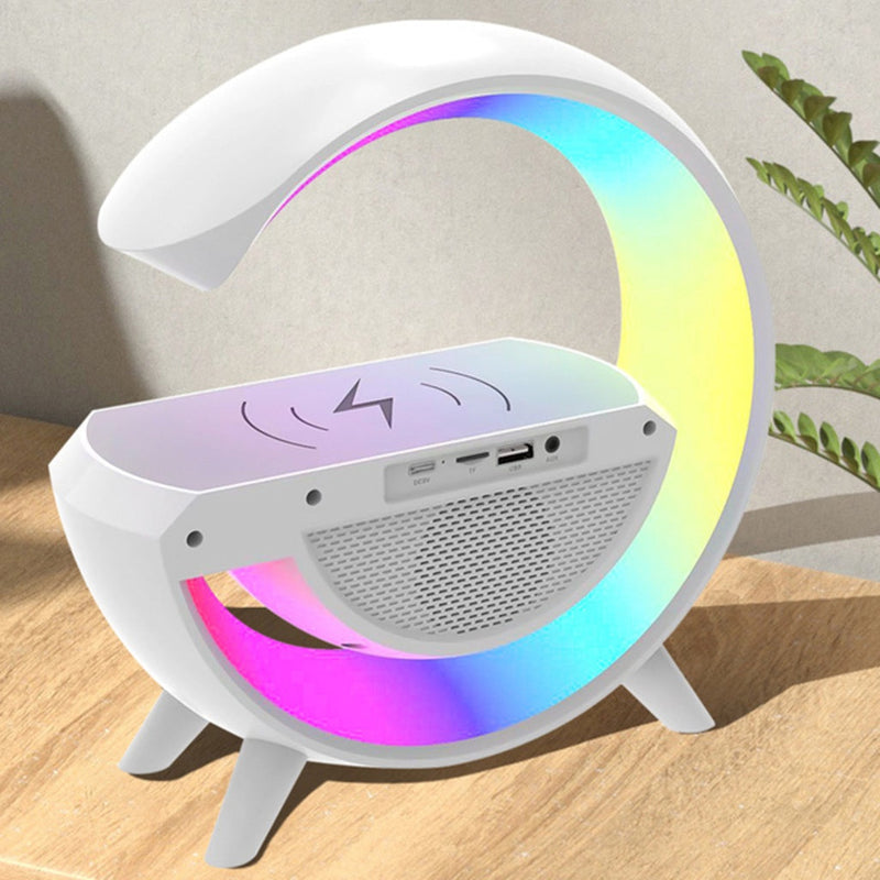 Caixa De Som Led Luminária Bluetooth Alto Falante Carregador Sem Fio