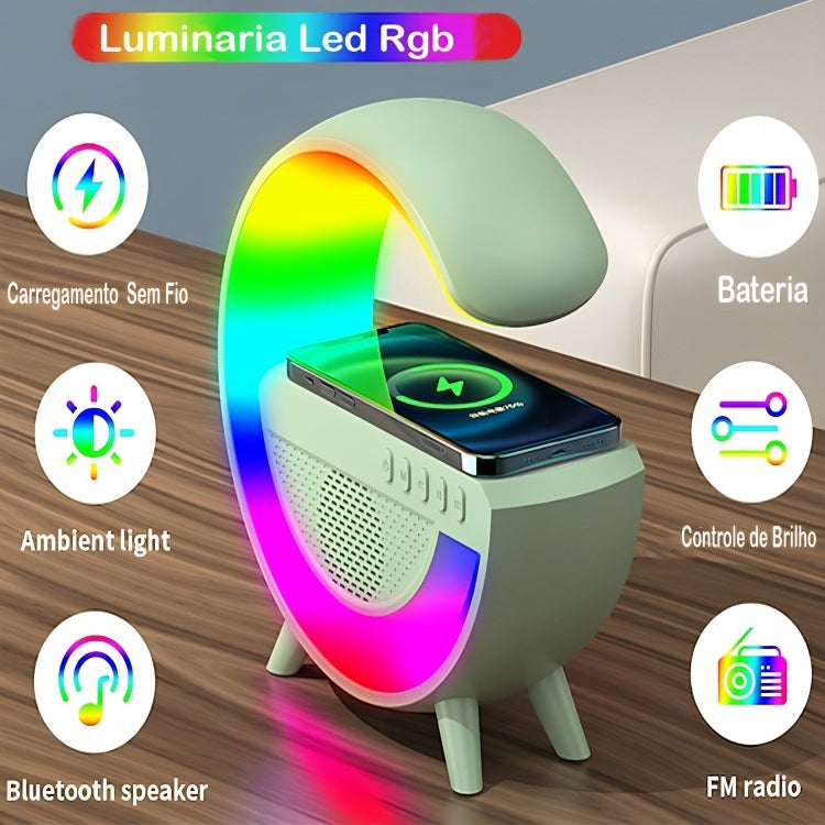 Caixa De Som Led Luminária Bluetooth Alto Falante Carregador Sem Fio