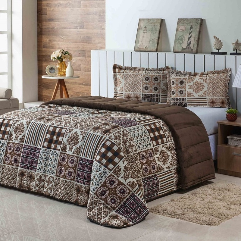 Kit Coberdrom Estampado Queen Size Dupla Face 03 Peças