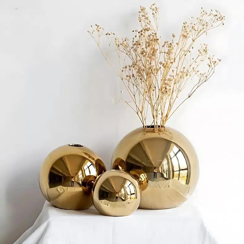 Vaso Decorativo Bola Dourada Estilo Americano