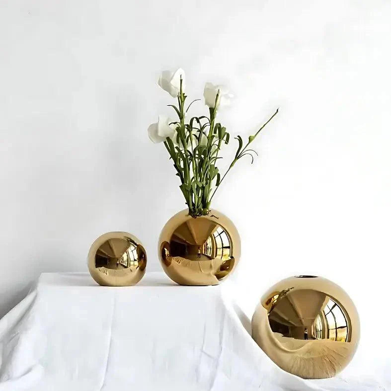 Vaso Decorativo Bola Dourada Estilo Americano